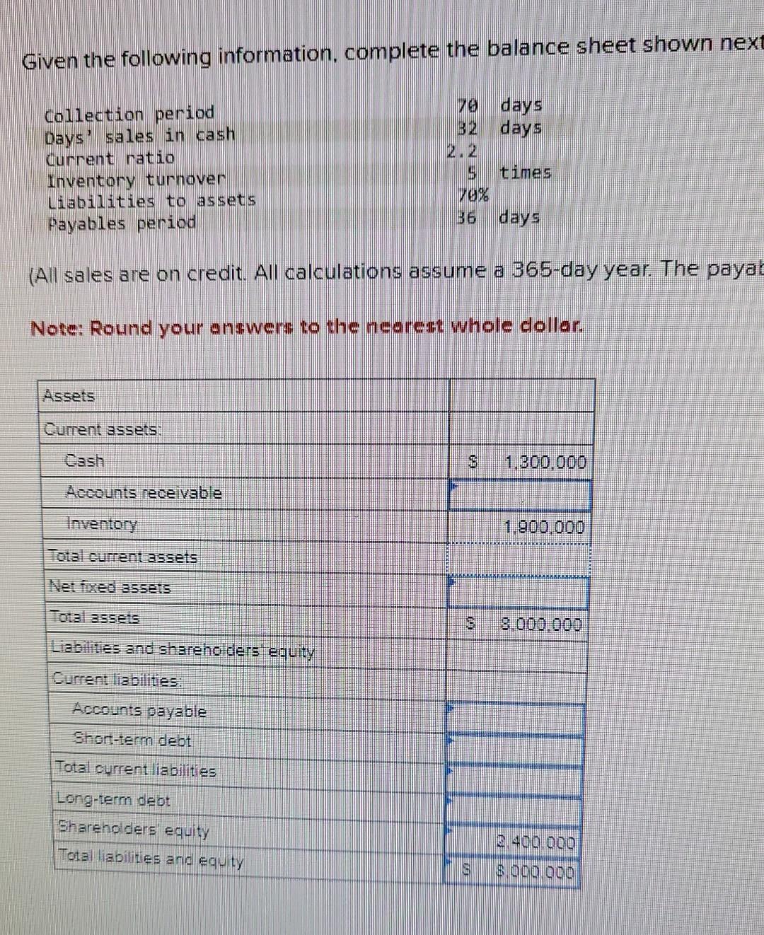 Solved Given The Following Information, Complete The Balance | Chegg.com