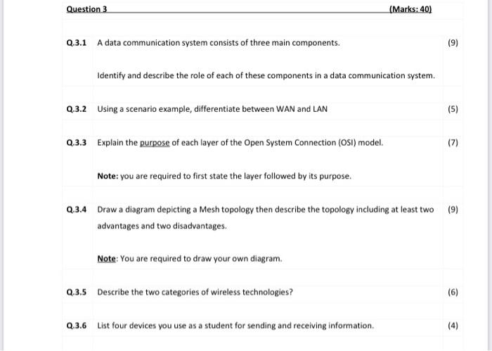 Solved Question 3 Q.3.1 A data communication system consists | Chegg.com