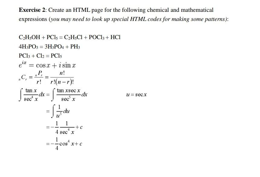 Solved Exercise 2: Create an HTML page for the following | Chegg.com