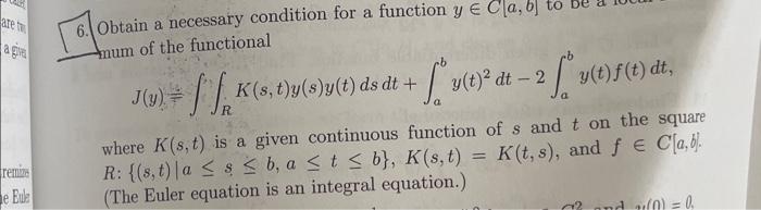 6. Obtain a necessary condition for a function y num | Chegg.com