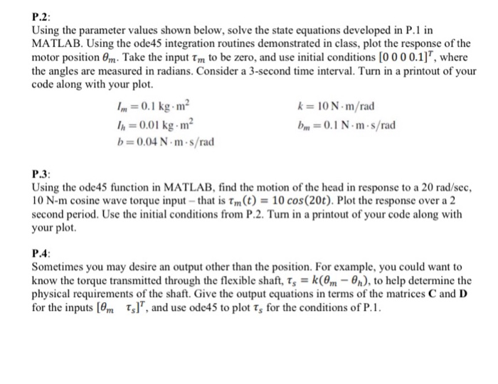 Solved P.2: Using The Parameter Values Shown Below, Solve | Chegg.com