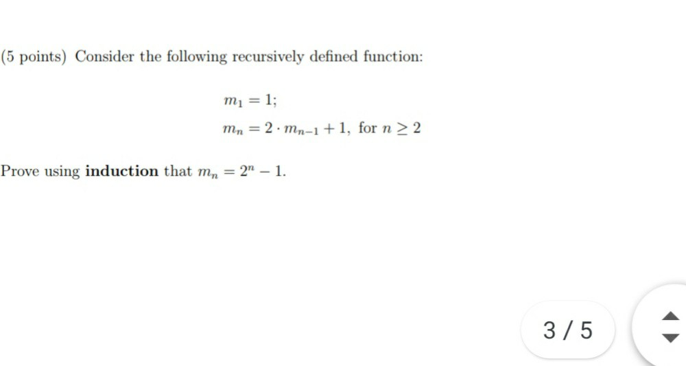 Solved (5 points) Consider the following recursively defined | Chegg.com