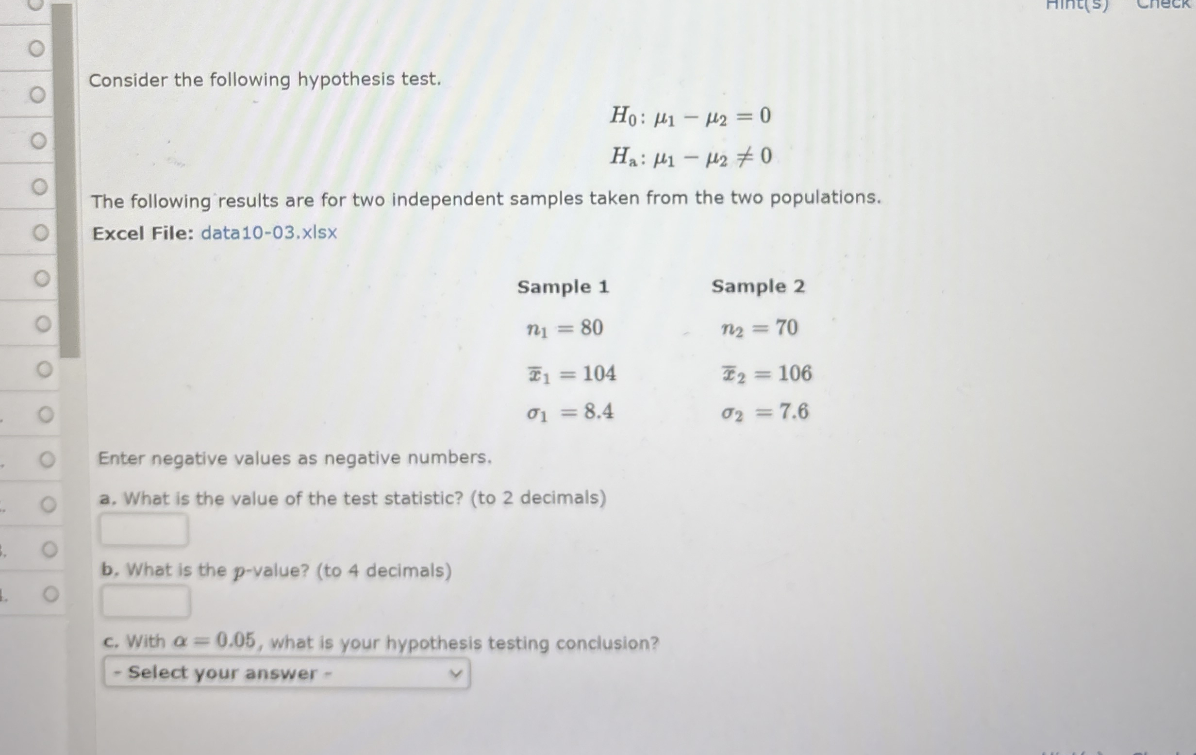 Solved Consider the following hypothesis | Chegg.com