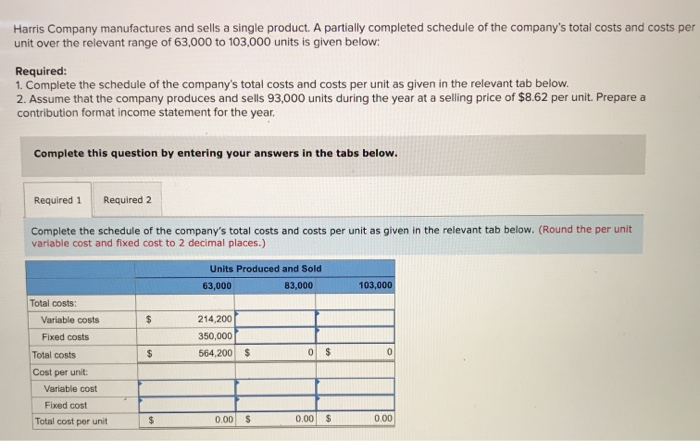 solved-harris-company-manufactures-and-sells-a-single-chegg