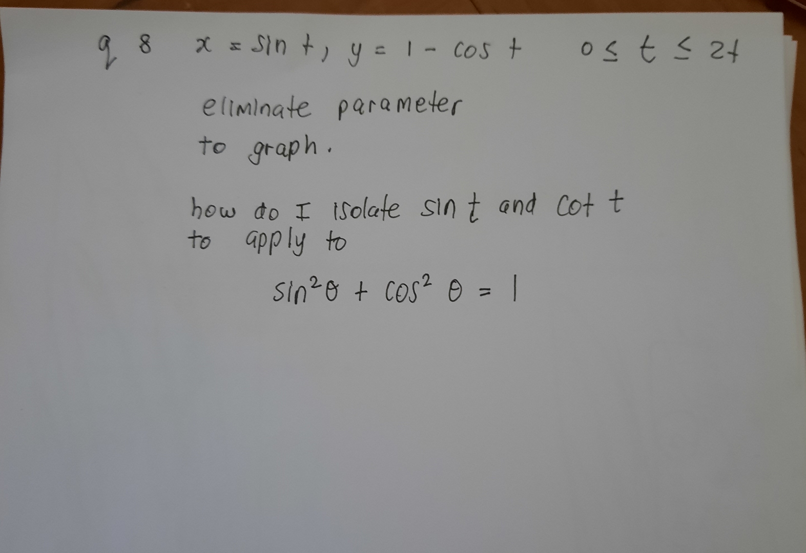 q8x=sint,y=1-cost,0≤t≤2tellminate parameterto | Chegg.com