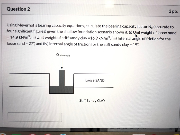 Solved Question 2 2 Pts Using Meyerhof's Bearing Capacity | Chegg.com