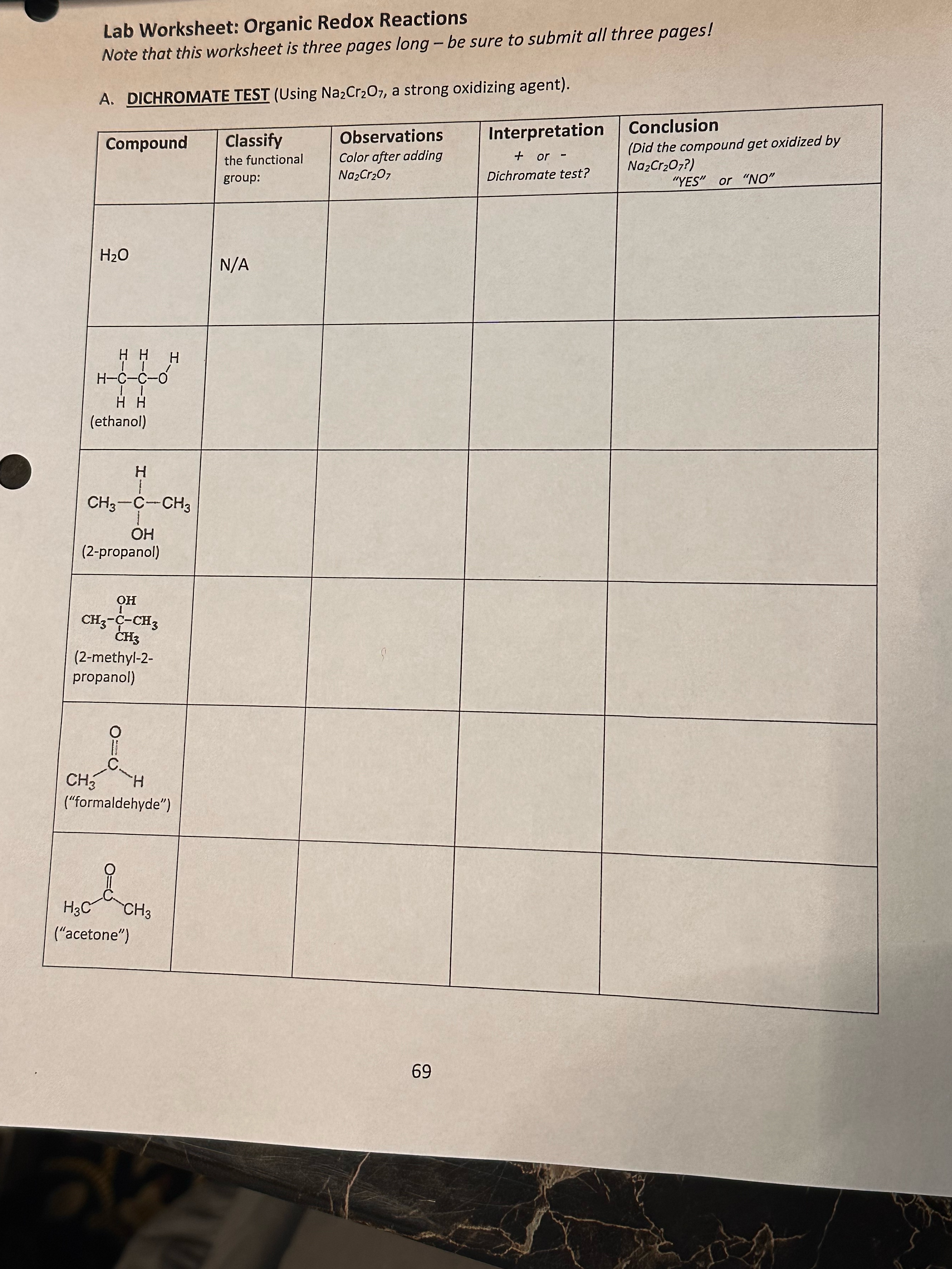 Solved Lab Worksheet: Organic Redox ReactionsNote that this | Chegg.com