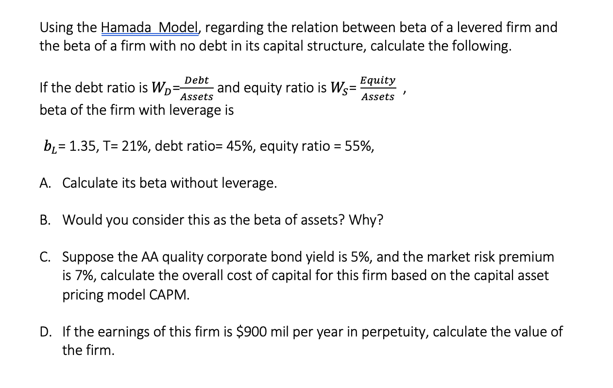 Solved Using the Hamada Model, regarding the relation | Chegg.com