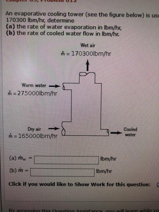 Solved An evaporative cooling tower is used to cool water | Chegg.com