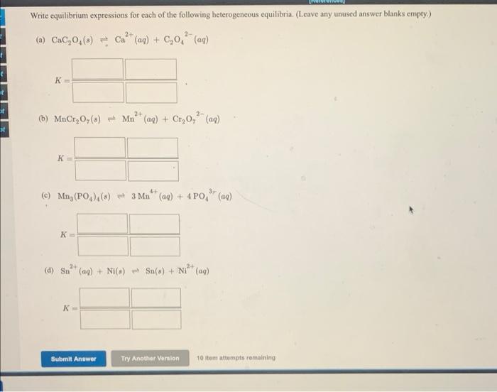 Solved Write Equilibrium Expressions For Each Of The 1748