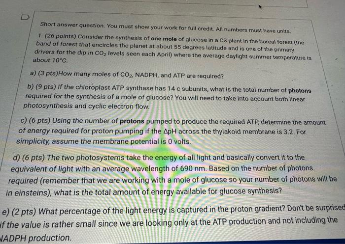 Solved Short answer question. You must show your work for | Chegg.com