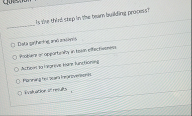 Solved q,is the third step in the team building process?Data | Chegg.com