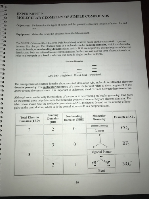 Experiment 9 Molecular Geometry Of Simple Pounds Chegg 