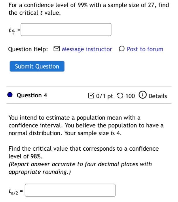 Solved For a confidence level of 98% with a sample size of | Chegg.com