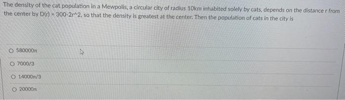 Solved The density of the cat population in a Mewpolis, a | Chegg.com