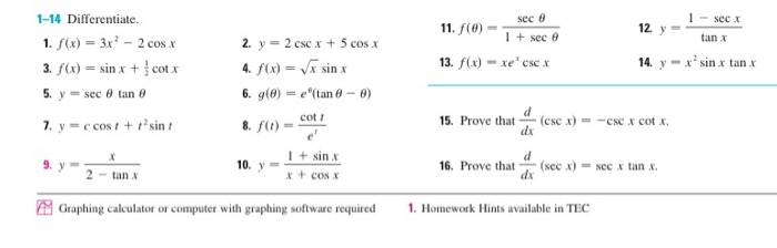 Solved Sec 0 1 Sex 12 Y Tan 1 14 Differentiate 1 F X