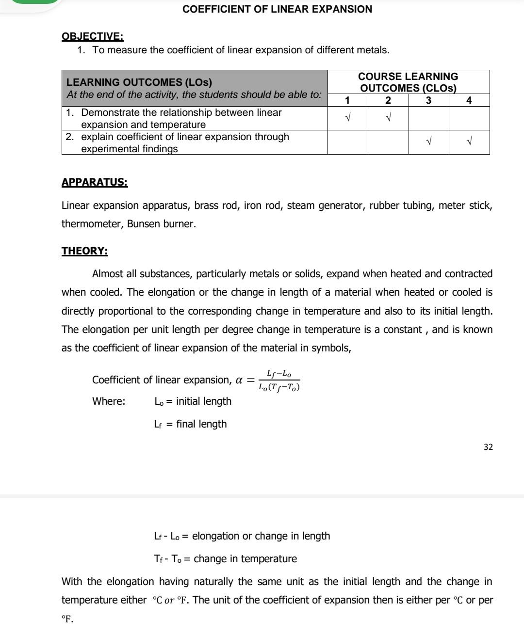 COEFFICIENT OF LINEAR EXPANSION OBJECTIVE: 1. To | Chegg.com