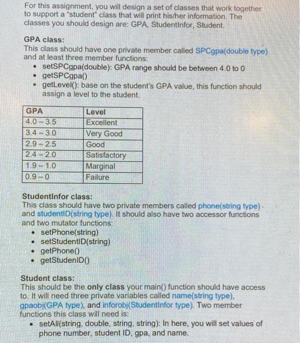 Solved For this assignment you will design a set of classes | Chegg.com