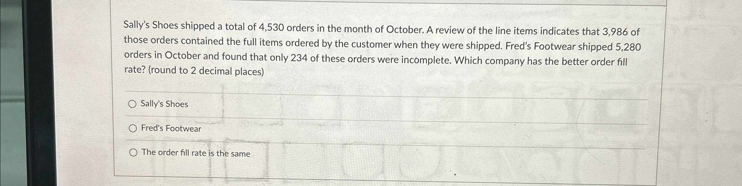 Solved Sally's Shoes shipped a total of 4,530 ﻿orders in the | Chegg.com