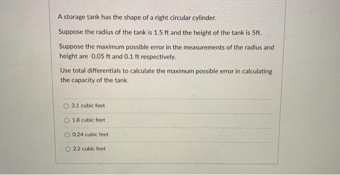 Solved A storage tank has the shape of a right circular | Chegg.com