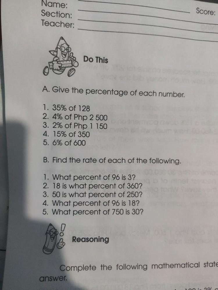 Solved Name Section Teacher Score Do This A Give The Chegg Com