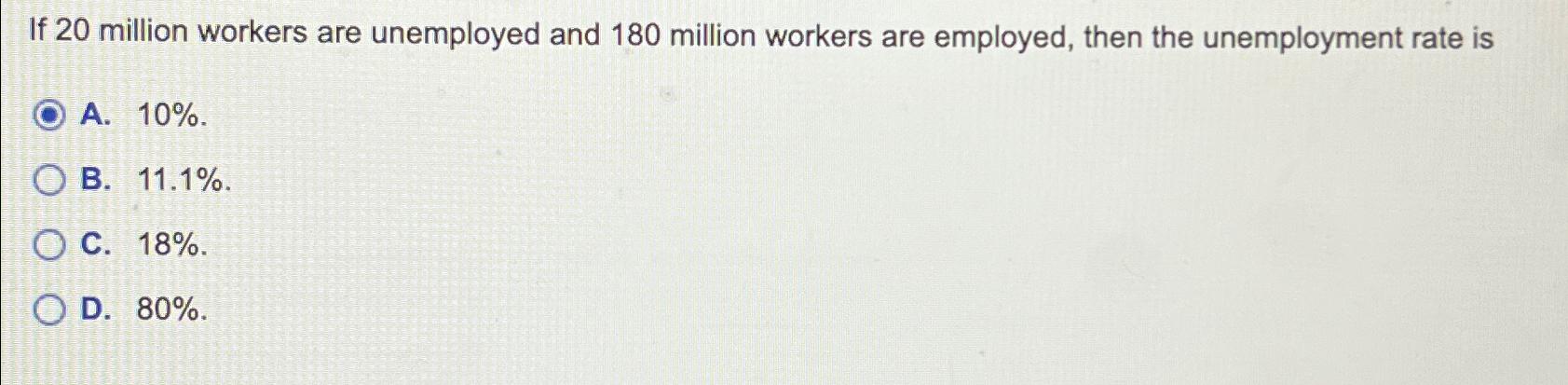 Solved If 20 ﻿million Workers Are Unemployed And 180 | Chegg.com