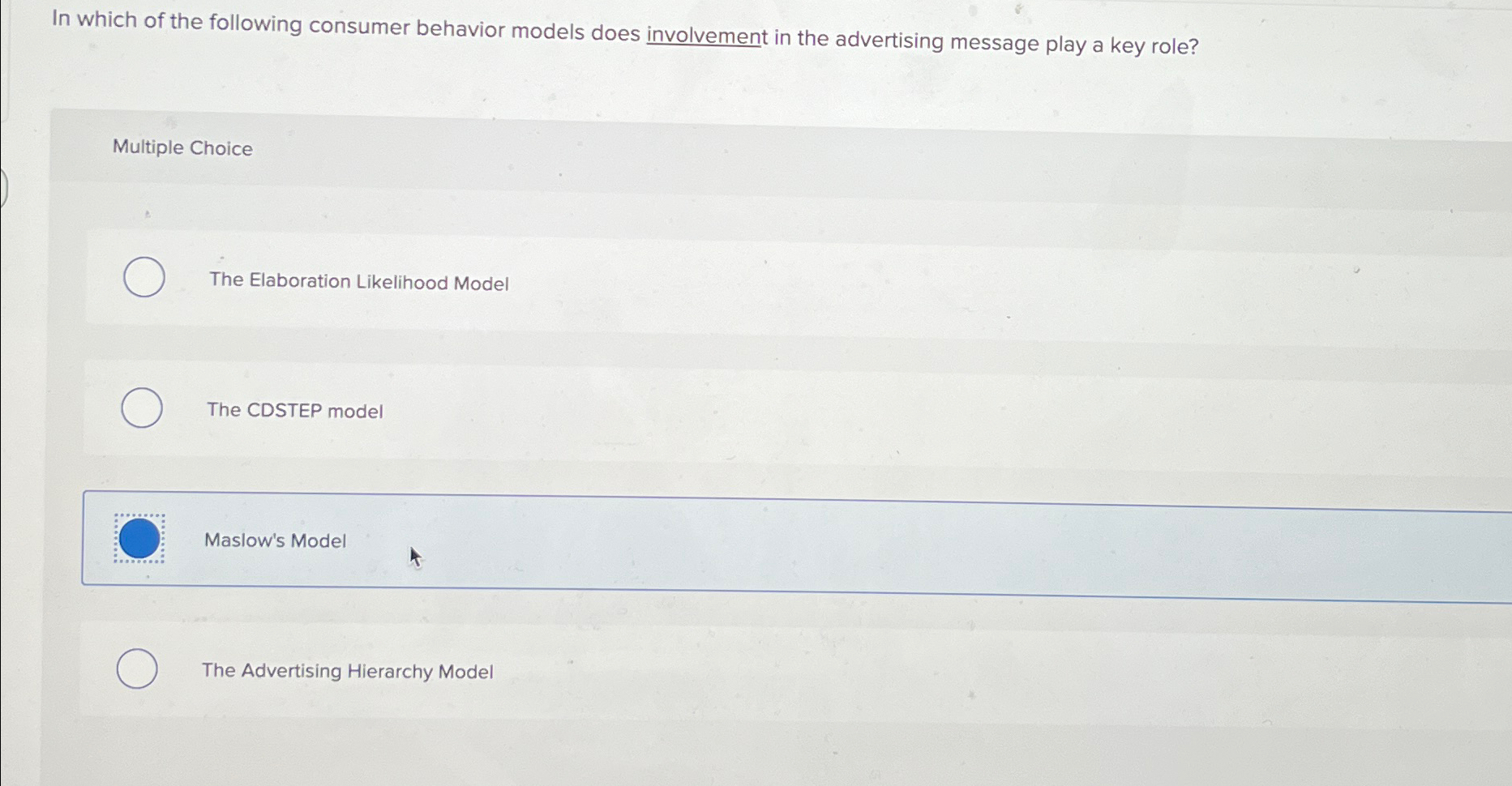 Solved In which of the following consumer behavior models | Chegg.com