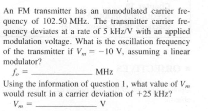 Solved An FM transmitter has an unmodulated carrier fre- | Chegg.com