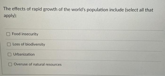 Solved The Effects Of Rapid Growth Of The World's Population | Chegg.com