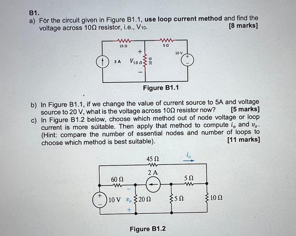 Solved B1. a) For the circuit given in Figure B1.1, use loop | Chegg.com