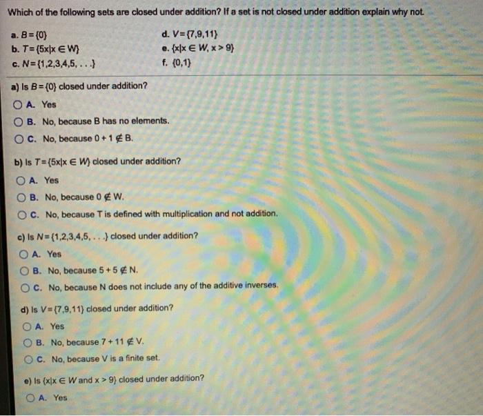 Solved Which Of The Following Sets Are Closed Under Addit Chegg Com