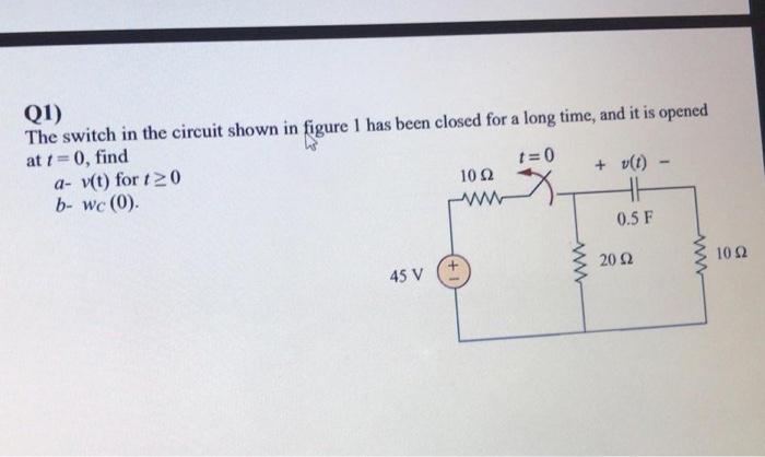 Solved Q1) The switch in the circuit shown in figure 1 has | Chegg.com