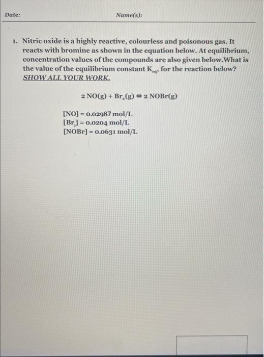 [Solved] 1. Nitric oxide is a highly reactive, colourless