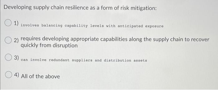 Solved Developing Supply Chain Resilience As A Form Of Risk | Chegg.com