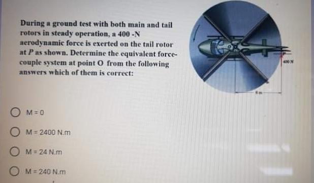 Solved During a ground test with both main and tail rotors | Chegg.com