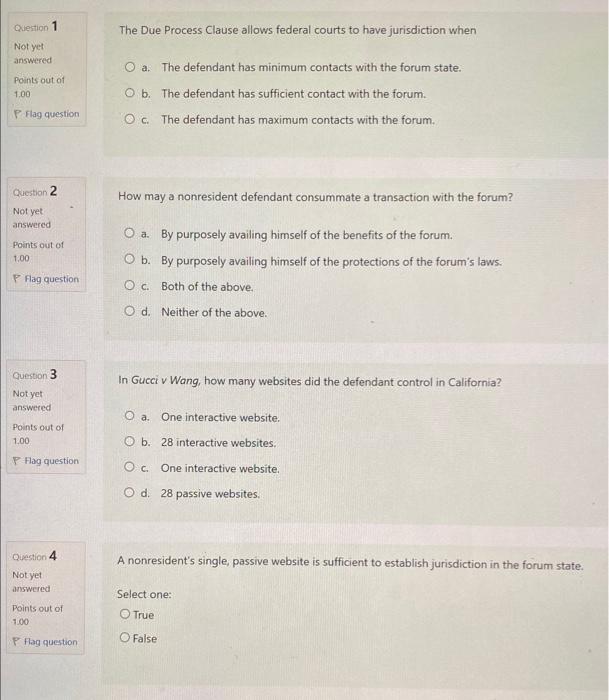 Solved The Due Process Clause allows federal courts to have 