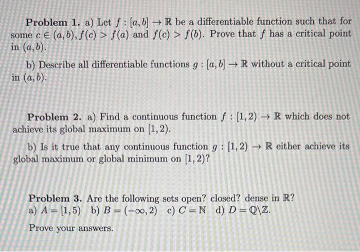 Solved Problem 1. A) Let F:[a,b]→R Be A Differentiable | Chegg.com