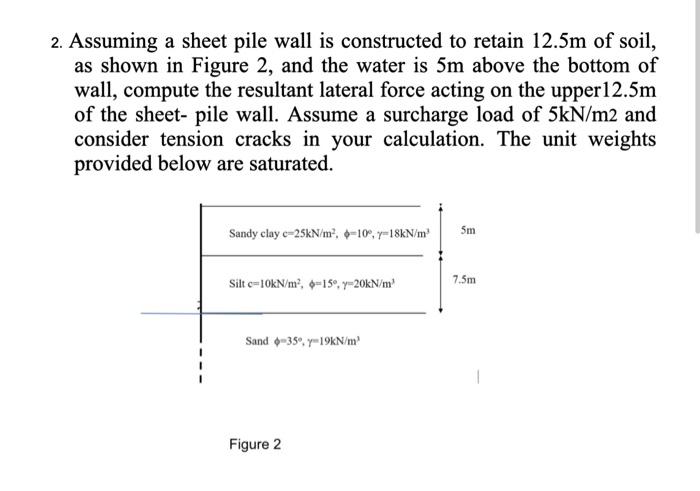 Solved 2. Assuming a sheet pile wall is constructed to | Chegg.com