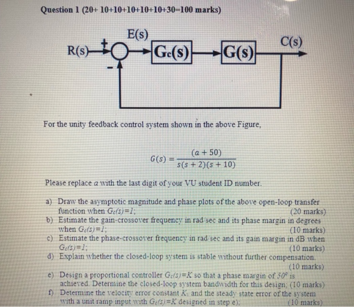 Solved introduction to control systemreplace a with 2 please | Chegg.com