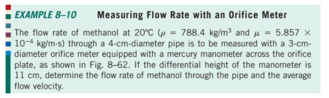 Solved EXAMPLE 8-10 Measuring Flow Rate with an Orifice | Chegg.com