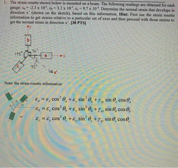 Solved 1. The strain rosette shown below is mounted on a | Chegg.com