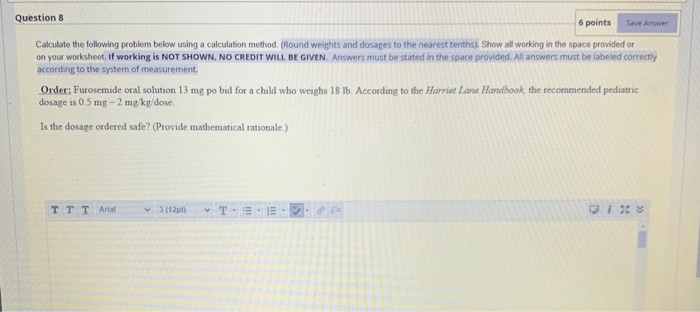 Solved Question 8 6 points Save Answer Calculate the | Chegg.com