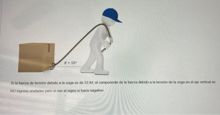 Si la fuerza de tensión debido a la soga es de \( 33 \mathrm{bf} \), el componente de la fuerza debido a la tensión de la sog