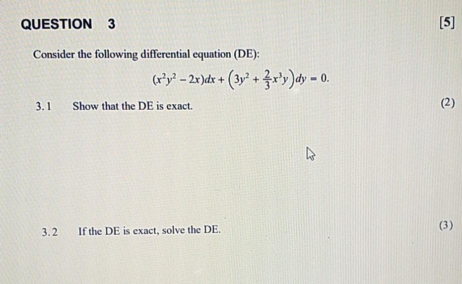 Solved QUESTION 3 [5] Consider the following differential | Chegg.com