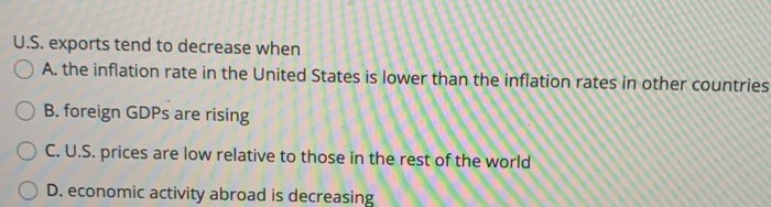 Solved U.S. exports tend to decrease when O A. the inflation | Chegg.com