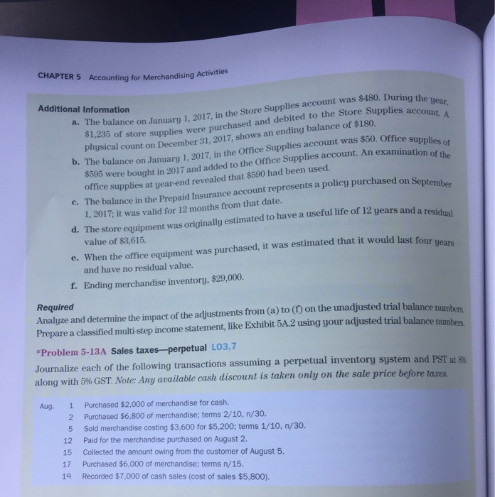 Solved CHAPTER 5 Activities Accounting for Merchandising | Chegg.com