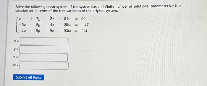 Solved Solve The Following Linear System. If The System Has | Chegg.com