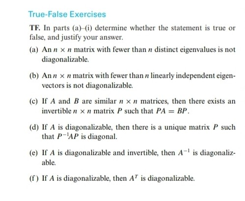 Solved For Each Question Say Whether True Or False And A Chegg Com
