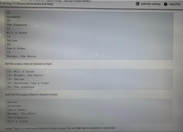 Solved 9.10 LAB Sorting TV Shows (dictionaries and lists)