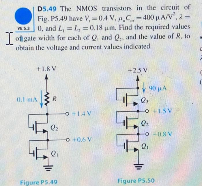 Solved D5.49 The NMOS transistors in the circuit of Fig. | Chegg.com